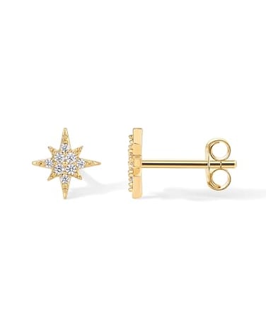 PAVOI 14K Yellow Gold Plated Cubic Zirconia Star Stud Earrings for Women Gold Starburst Earring Pair