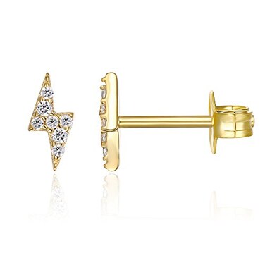 PAVOI 14K Yellow Gold Plated Lightning Bolt Earrings Dainty Earrings for Women