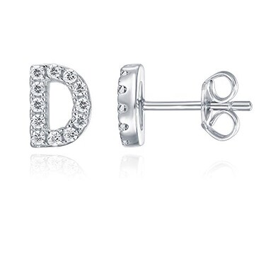 PAVOI CZ Simulated Diamond Stud Earrings Fashion Alphabet Letter Initial Earrings D