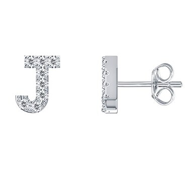 PAVOI CZ Simulated Diamond Stud Earrings Fashion Alphabet Letter Initial Earrings J