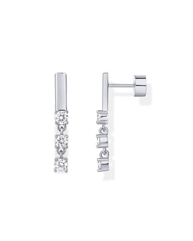 PAVOI Rhodium Plated 925 Sterling Silver Posts Mini Triple Stone Bar Drop Stud Earrings for Women Cubic Zirconia Stud Earring Pair