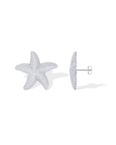 PAVOI Rhodium Plated 925 Sterling Silver Posts Starfish Statement Earrings for Women Chunky Ocean Starfish Stud Earrings Hypoallergenic Jewelry