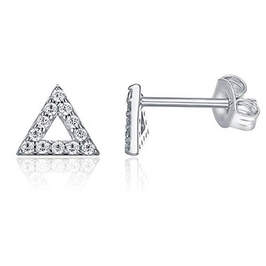 PAVOI Rhodium Plated CZ Diamond Delta Triangle Stud Earrings