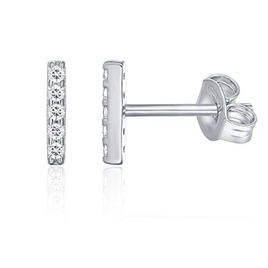 PAVOI Rhodium Plated Dainty Mini Bar CZ Stud Earrings