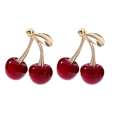 QIAOLEHUI 3D Cherry Earrings for Women Red Cute Fruit Earrings Cherry Accessories Christmas Jewelry Wine Red