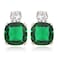 RIZILIA CLASSIC Stud Pierced Earrings with Cushion Cut Gemstones CZ Green Emerald in 18K White Gold Plated Simple Modern Elegant