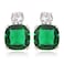 RIZILIA CLASSIC Stud Pierced Earrings with Cushion Cut Gemstones CZ Green Emerald in 18K White Gold Plated Simple Modern Elegant