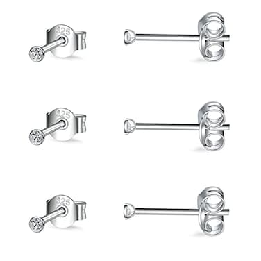 EPIRORA Sterling Silver Stud Earrings for Women Men 3 Pairs of Tiny Round Cubic Zirconia Earrings CZ Small Cartilage Tragus Earrings2mm3 Pairs