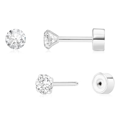 Sweetkiki Threadless Flat Back Earrings Hypoallergenic silver CZ Stud Earrings Cartilage Earring Tragus Helix Piercing Jewelry Push in Flatback Earrings for Women Men 3 Millimeters Silver