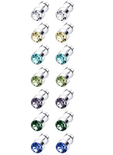 Tornito 7 Pairs Stainless Steel CZ Stud Earrings for Women Multicolor Cubic Zirconia Cartilage Helix Earrings Set Screwback 4MM