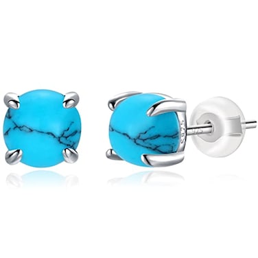 COMORE Turquoise Stud Earrings for Women925 Sterling Silver Earrings Hypoallergenic Small Round Earrings for Sensitive Ears Turquoise Jewelry Gifts