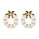 Vanjewnol Gold Christmas Wreath Stud Earrings for Women Simulated Pearl Hoop Drop Earrings Christmas E01N