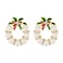 Vanjewnol Gold Christmas Wreath Stud Earrings for Women Simulated Pearl Hoop Drop Earrings Christmas E01N
