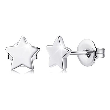 VGACETI Titanium Earrings Hypoallergenic Stud Earrings Star for Sensitive Ears Women Men Premium High Polished Shiny Grey Star