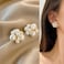 YienDoo Boho Cluster Pearl Stud Earrings Unique French Ball Drop Statement Rhinestone Simulated Bridal Earrings Wedding Fireworks Jewelry for Women