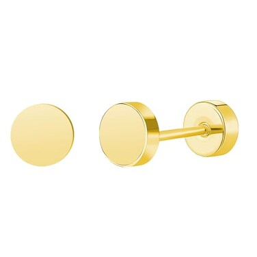 ZDE Women Earrings Flat Back Dot Earrings Titanium Hypoallergenic Cartilage NonNickel Earrings Studs for Sensitive Ears Simple Classic Screw On Stud Earring Gold 5MM