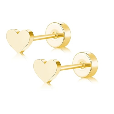 ZDE Women Earrings Flat Back Heart Earrings Men Titanium Hypoallergenic NonNickel Cartilage Earrings Studs for Sensitive Ears Simple Classic 5mm Tiny Gold Screw On Stud Earrings