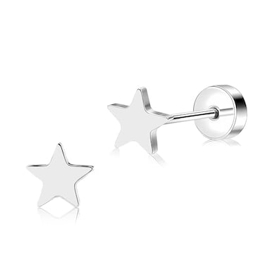 ZDE Women Flat Back Heart Earrings NonNickel Heart Earrings Titanium Hypoallergenic Cartilage Earrings Stud for Sensitive Ears Simple Classic 5mm Flat Stud Earring StarSilver