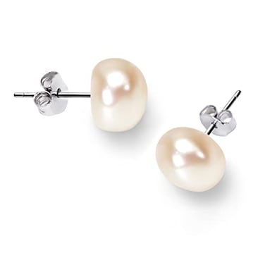BURLAP LIFE 925 Sterling Silver Freshwater Real Button Pearl Stud Earrings Quality Pearl Earrings for Women Pink Pearl 8mm9mm