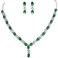 EleQueen Womens Silvertone Cubic Zirconia Oval Shape Leaf Necklace Earrings Set For Brides And Weddings Emerald Color