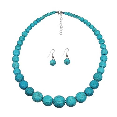 Fuqimanman2020 Turquoise Beaded Strand Choker NecklaceA