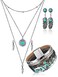 Inbagi 3 Pcs Western Jewelry for Women Bohemian Set Boho Pendant Long Choker Faux Leather Layered Bracelet Dangle EarringsFeather Style
