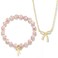 Qiuseadu Bow Coquette Preppy Beaded Bracelet Necklace Set for WomenPink
