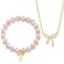Qiuseadu Bow Coquette Preppy Beaded Bracelet Necklace Set for WomenPink