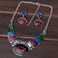 YAZILIND Ethnic Multicolor Embossed Oval Gangle Bib Collar Earrings Necklace Jewelry Set
