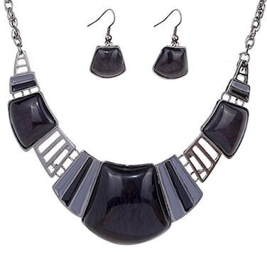 YAZILIND Vintage Ethnic Black Bib Collar Earrings Necklace Jewelry Set Women