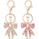 Wavwavw 2 Pcs Rhinestone Bow Keychain Cute Purse Handbag Charms Backpack Accessories for Back to School Gift Cheer Stocking StufferGold Pink