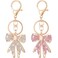 Wavwavw 2 Pcs Rhinestone Bow Keychain Cute Purse Handbag Charms Backpack Accessories for Back to School Gift Cheer Stocking StufferGold Pink