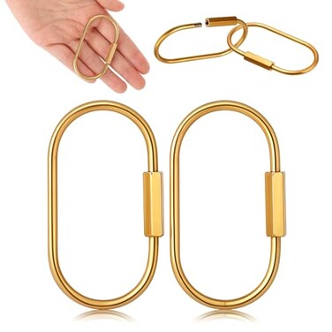 Styquenzer 252 x 134 Inch 2 Pcs Brass Screw Lock Keychain Durable Brass Screw Lock Clip Key Ring Simple Style Car Keychain for Men Women Gold