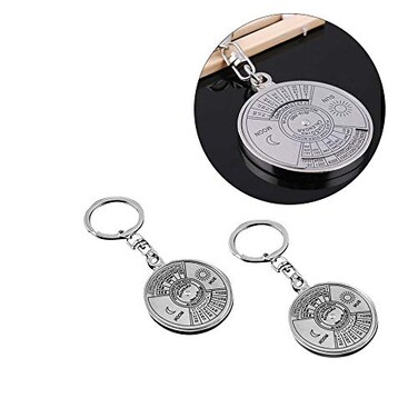 Acxico 2Pcs 50 Years Perpetual Calendar Keyring Vintage Keychain Silver Key Chain Key