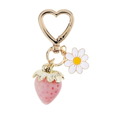 Agromusk Cute Strawberry KeychainBag CharmsKawaii Heart Flower Daisy Key chains Accessories Decor for Girls Purse Gift Pink