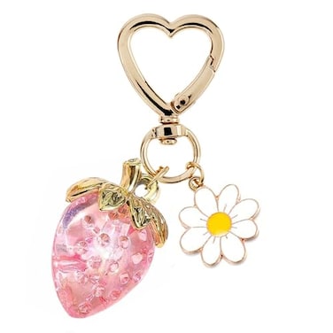 Agromusk Cute Strawberry KeychainBag CharmsKawaii Heart Flower Daisy Key chains Accessories Decor for Purse Gift Clear Pink