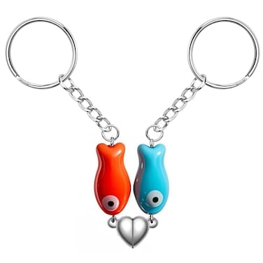 Agromusk Matching Heart KeychainCute Ceramic Fish Matching Couples Stuff KeyringsValentines Day Gifts for Him Her OrangeBlue