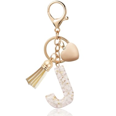 ANHBKAR Alphabet Initial Letter Keychain Butterfly Keychain Cute Resin Initial Keychain to Backpack Charms Key chain Gift for Women Girls J WHITE