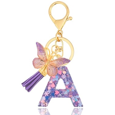 ANHBKAR Alphabet Initial Letter Keychain Cute Heart Resin Letter Keychain for Backpack Charms Initial Keychains for Women A PURPLE
