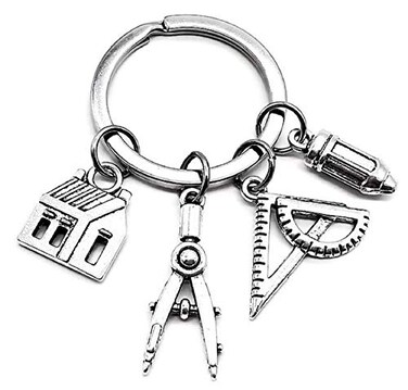 Kit's Kiss Architect Keychain Architectural Engineer Gift Architect Teacher Student House Geometry Ruler Compass Pencil Charm Engineer Keyring
