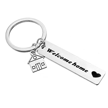 ARFUKA Keychain Welcome Home Engraved Keyring Stainless Steel Key Chain Birthday Christmas Gift Key Ring for Men and Women
