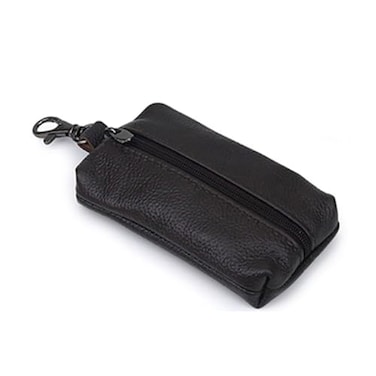 AUONY Unisex Genuine Leather Key Case Wallet Pouch Bag Keychain Holder with Key Ring Zipper Coffee
