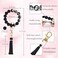 BAOSIWA Silicone Beaded Bracelet Keychain Black Flower Wristlet Key Ring Bangle Chains Gifts for Women Girls with Leather Tassel