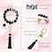 BAOSIWA Silicone Beaded Bracelet Keychain Black Flower Wristlet Key Ring Bangle Chains Gifts for Women Girls with Leather Tassel