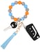 BAOSIWA Silicone Beaded Bracelet Keychain Boho Blue Wristlet Key Ring Bangle Chains for Women Girls with Leather Tassel