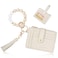 BAOSIWA Silicone Beaded Bracelet Keychain Wallet Beige Wristlet Credit Card Holder Small RFID Wallet Bangle Key Ring for Women with Zipper Pocket