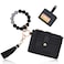 BAOSIWA Silicone Beaded Bracelet Keychain Wallet Black Wristlet Credit Card Holder Small RFID Wallet Bangle Key Ring for Women with Zipper Pocket