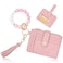 BAOSIWA Silicone Beaded Bracelet Keychain Wallet Pink Wristlet Credit Card Holder Small RFID Wallet Bangle Key Ring for Women with Zipper Pocket