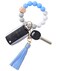 BAOSIWA Silicone Beaded Bracelet Keychain Wristlet Key Ring Blue Bangle Chains for Women with Leather Tassel