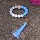 BAOSIWA Silicone Beaded Bracelet Keychain Wristlet Key Ring Blue Bangle Chains for Women with Leather Tassel